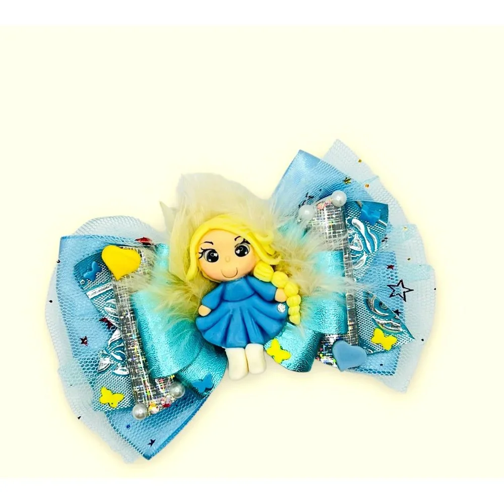 Accessories Girls Princess Hair Bow Clip with Clay Doll Handcrafted